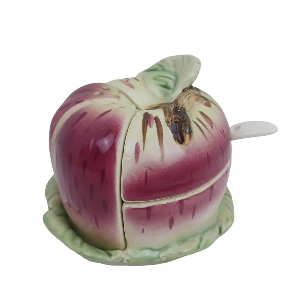 Shafford Ware Ceramic Pottery Apple Salt Pepper & Condiment set 1950's vtg